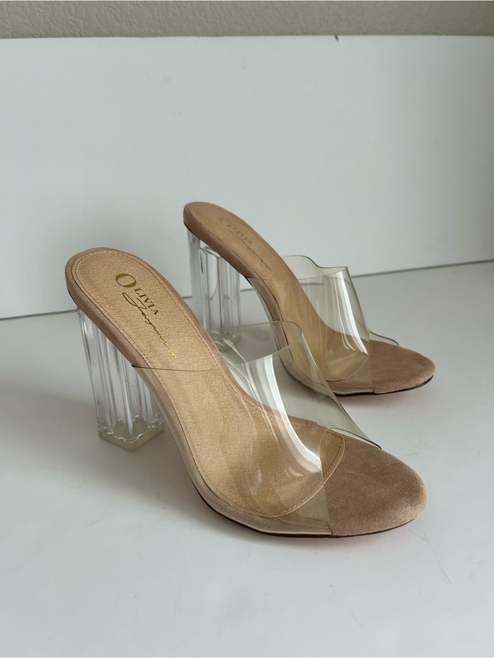 Olivia jaymes Clear Strap Nude Block Heel Mule - Picture 1 of 15